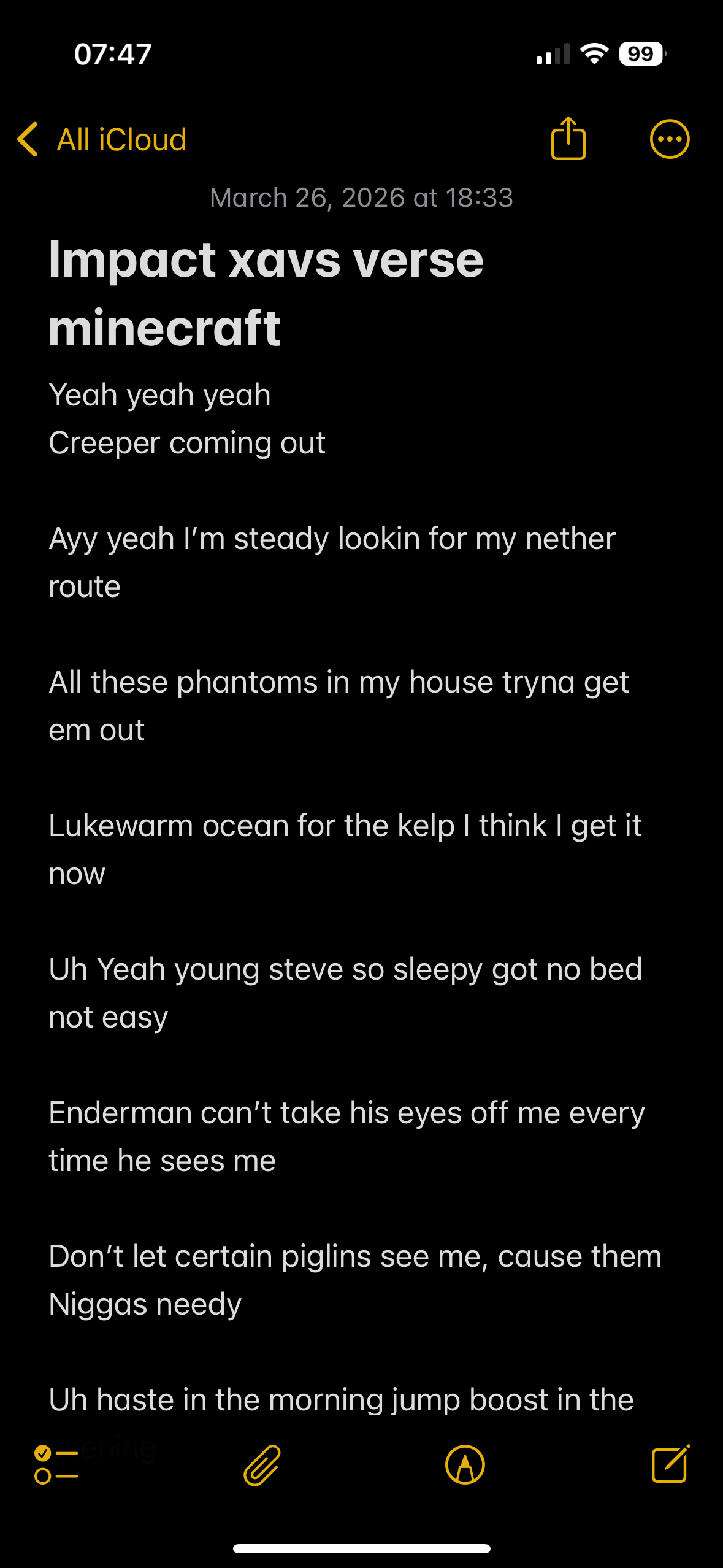 username's Minecraft rendition of xaviersobased's verse on 'Impact' by Nettspend.